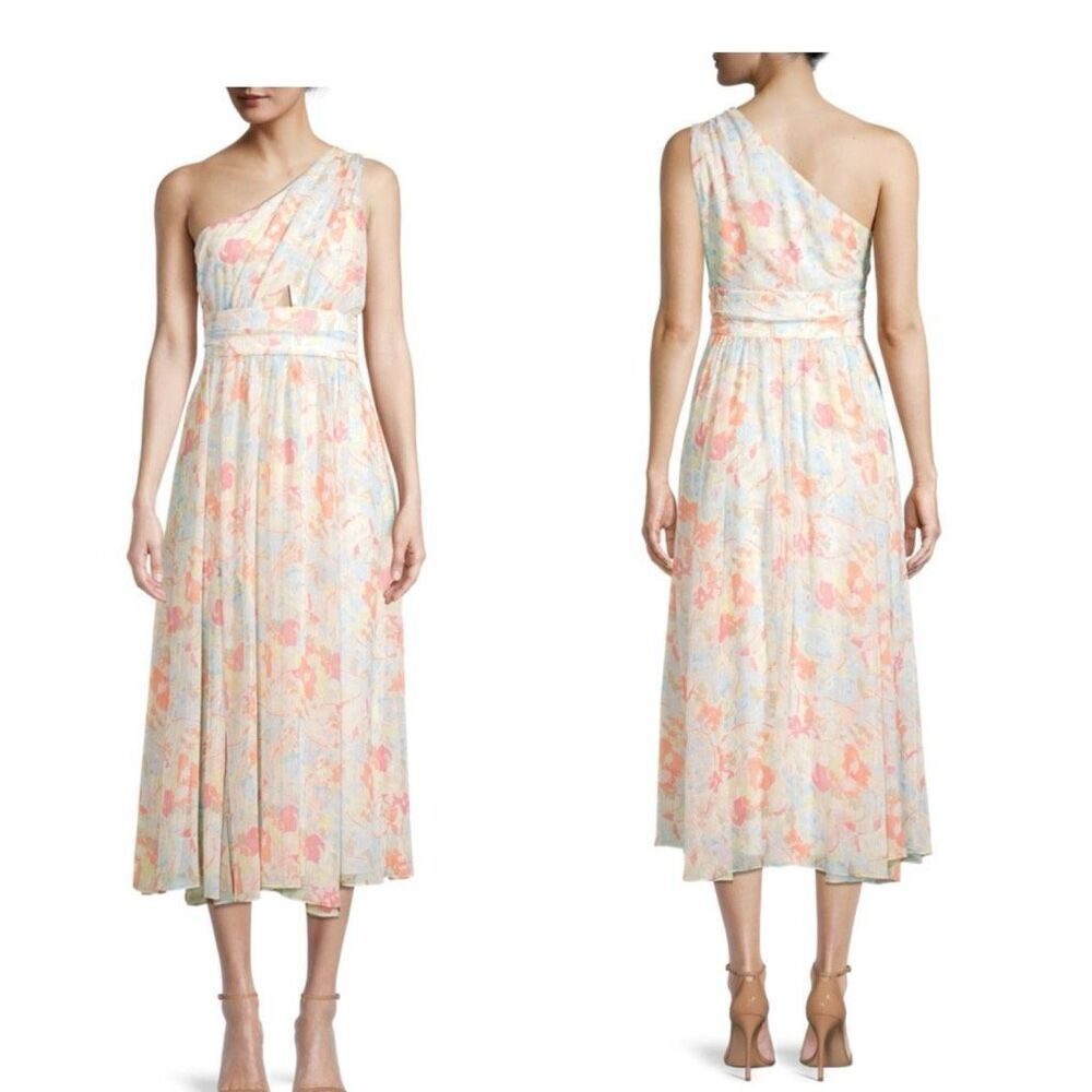 Likely Womens Pink Sara Floral One Shoulder Midi Fit & Flare Dress Size 6 NWOT